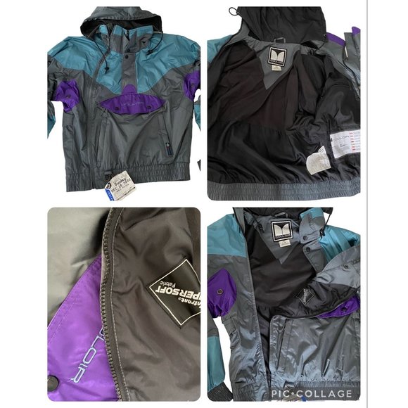 Vtg Couloir Mens Hooded Windbreaker Jacket Sz 40 Green Entrant Nylon Colorblock - Picture 6 of 16